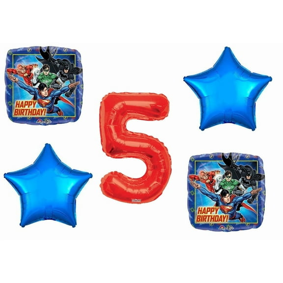 Justice League 5th Happy Birthday Party 5 Piece Balloons Set