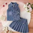 thumbnail image 5 of Paguaki Girl Denim Jeans Sleeveless Button Down Vest Mini Skirt Two Piece Cute Outfit Set For 2-7 Years, 5 of 7