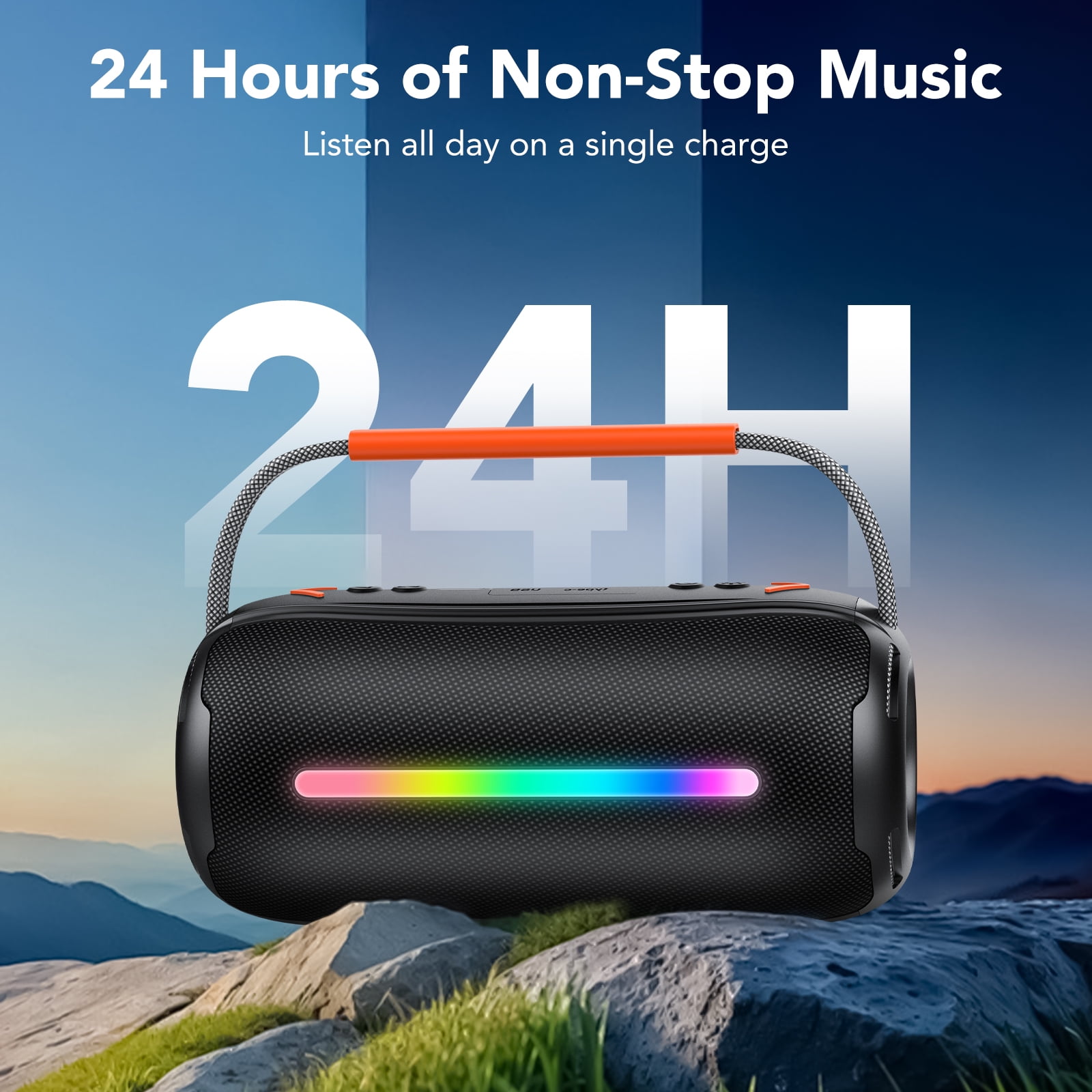 Bluetooth Speaker, Wireless Ultra Bluetooth Speaker with 66mm Drivers, 4000mAh Battery 24Hrs Playtime, RGB Lights, BT5.4, IP7 Waterproof, AUX, TF Card, Suitable for Home/Party/Outdoor/Beach, Gift