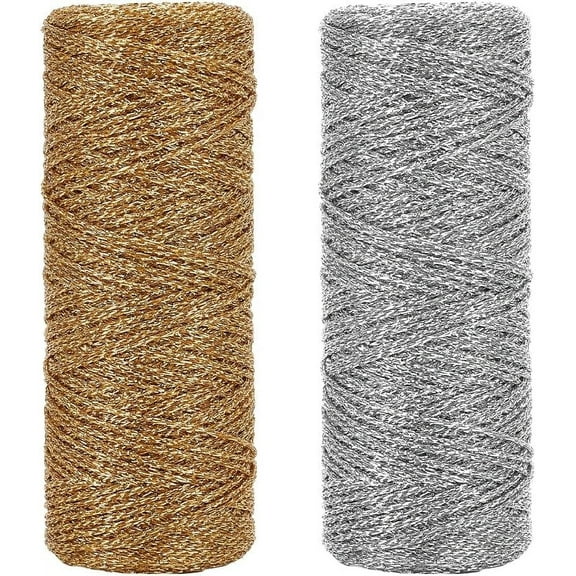 1set 220 Yards Metallic Thread Cord 1mm Twine String Gold and Silver Decorative Wrapping Sparkle Thread Ribbon Present Wrapping Cord for Christmas Crafting DIY Gift Wrapping Decoration