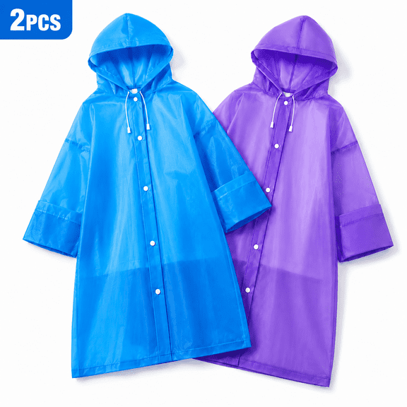 Raincoats for Student Reusable Rain Ponchos with Hood and Sleeves Waterproof Rain Coats for Students, 2 Pack
