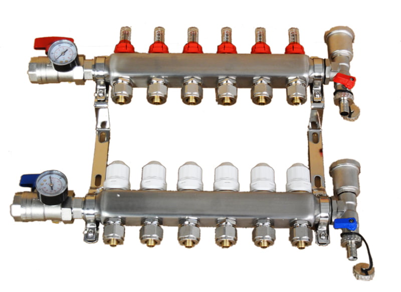 3-Branch PEX Radiant Floor Heating Manifold Stainless w/ 1/2" Connectors 