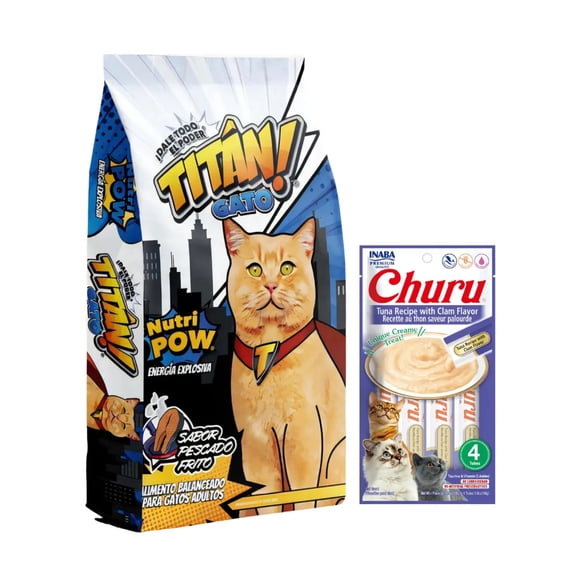 TITAN GATO 15 KG + Churu Atún con Almeja Sobre con 4 Tubos de 14 g
