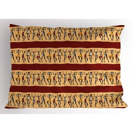 Rare African Ruby - African Woman Pillow Sham Native Indigenous People Different Poses Tribal Ancient Culture Borders, Decorative Standard Queen Size Printed Pillowcase, 30 X 20 Inches, Ruby Peach Black, by Ambesonne