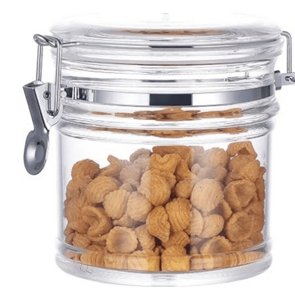 35 oz Reinforced Small Acrylic Canister with Locking Clamp, Airtight Flip Jar | Food Storage Container for Flour, Sugar, Coffee, Candy, Cookie etc