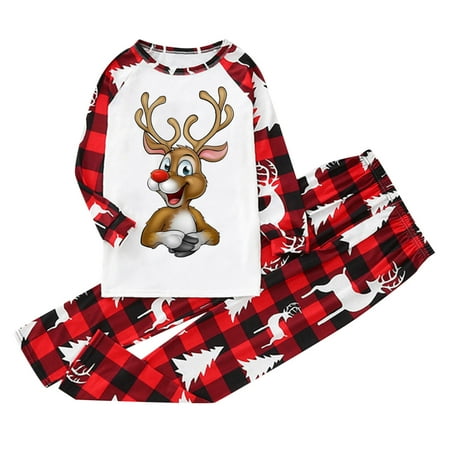 

Christmas Pajamas for Family Parent-Child Outfit Winter Fall Kinds Matching PJ s With Print Plaid Printed Long Sleeve Tee Bottom Loungewear Pajama Sets