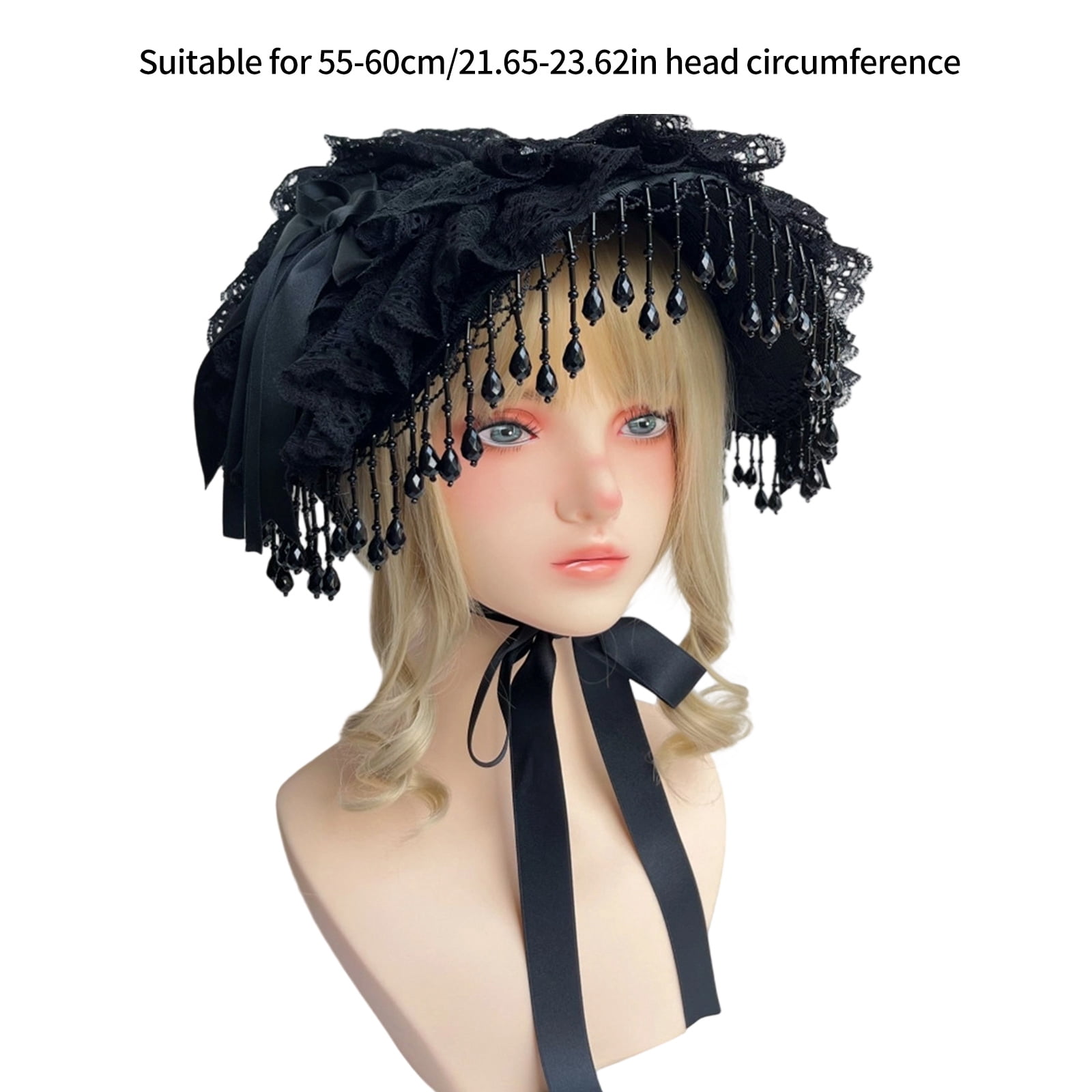 Victorian Theme Bonnet Hat With Lace Bowknot And Adjustable Ribbon Tie For Women Fashion Headwear for Event Wear