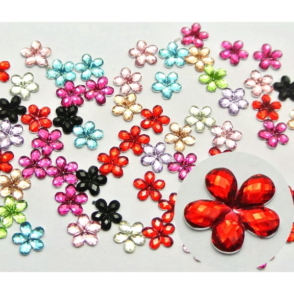 U8MO 1000 Mixed Color Acrylic Flatback Faceted Flower Rhinestone Gems 6mm