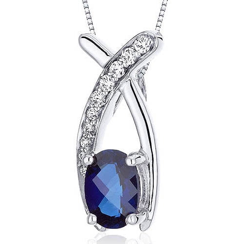 1 ct Oval Shape Created Blue Sapphire Pendant Necklace in Sterling ...