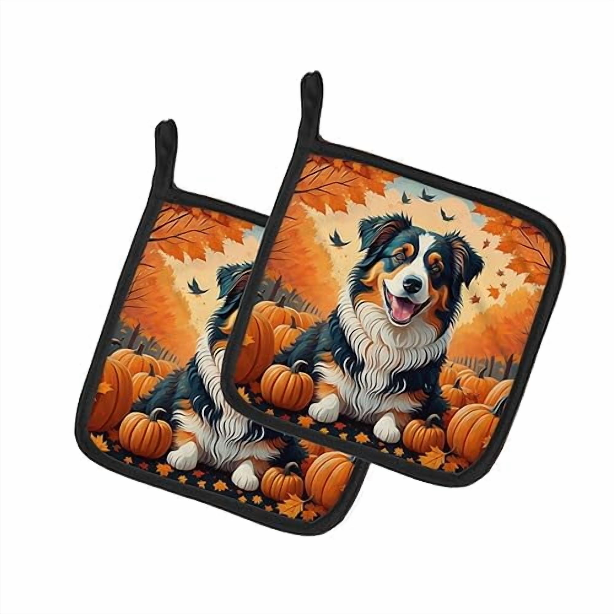 Australian Shepherd Terrier Fall Pair of Pot Holders