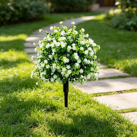 Bcylexb Outdoor Artificial Flowers with Spike, 17.7" UV Resistant Fake Foliage Bush with Flowers for Walkway Porch Outside Home Garden Decor