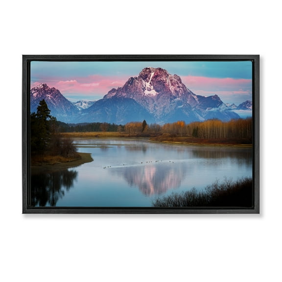 Stupell Industries Vast Mountain Lake Photography Landscape & Nature Photography Black Floater Framed Canvas Art Print Wall Art, 25 x 17