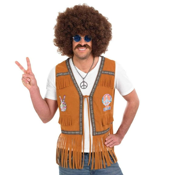 Fun Shack Hippie Fringed Waistcoat Mens Halloween Costume For Mens Brown X-Large