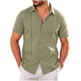 thumbnail image 4 of LNWUY (S-5XL) Plus Size Men's Cuban Guayabera Shirt Short Sleeve Button Down Shirts Casual Summer Beach Linen Shirts Green XXXL, 4 of 7