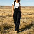 thumbnail image 5 of BLVB Vintage Overalls for Women Tassel Wide Leg Bib Pants Women Adjustable Romper Jumpsuit with Pockets, 5 of 7
