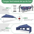 thumbnail image 4 of COBIZI 10x30 Heavy Duty Pop Up Canopy with 5 Sidewalls, Waterproof and UV50+ Party Tent for Weddings, Patio, Commercial Use, Includes Roller Bag & 4 Sandbags, Dark Blue, 4 of 9