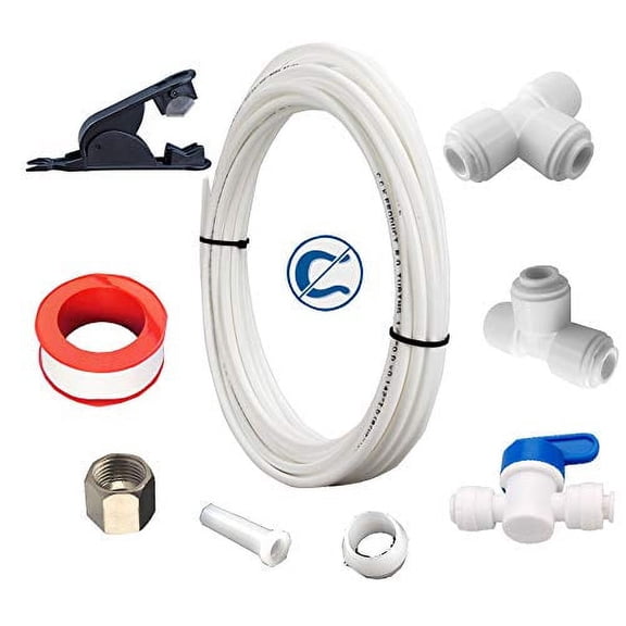PureSec IMK01 Ice Maker Water Line Kit 3/8"&1/4" Fridge Water Line Connection DIY Kit for Connecting Reverse Osmosis Water Filtration System to Refrigerator/Ice Maker
