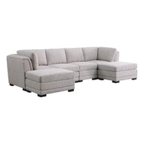 Goz Reversible U Sectional Sofa- 2 Ottomans- Beige Linen- 122 Inch