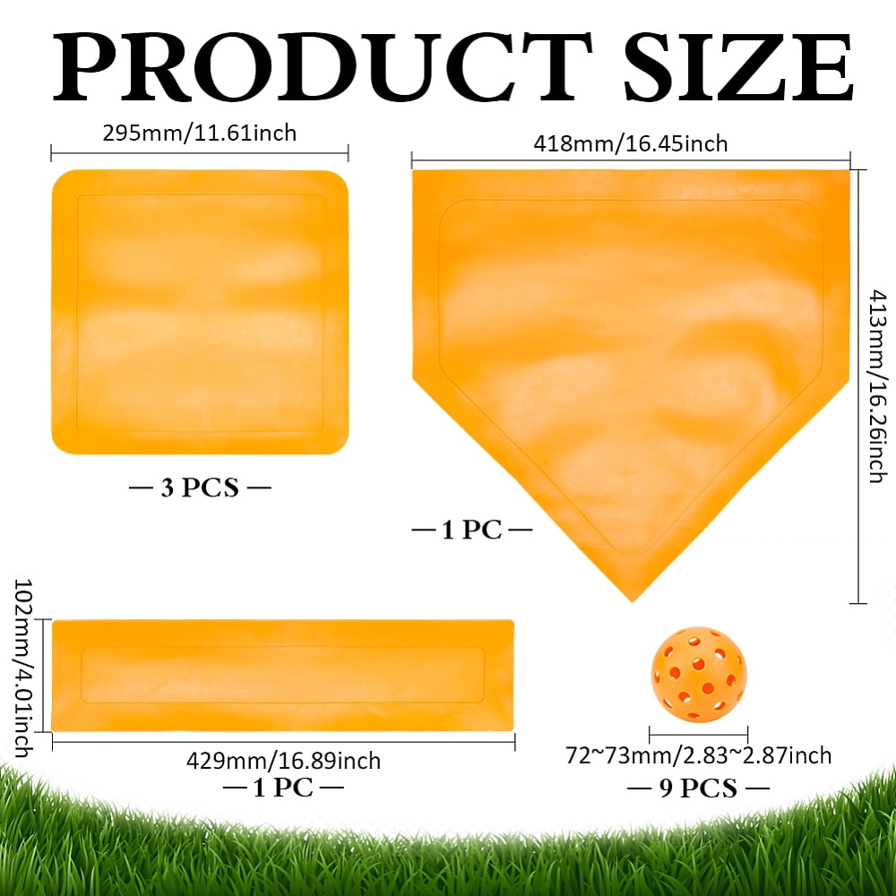 9Pcs 3 Colors 26 Hole TPE Pickleball for Outdoor Sports with 1 Set TPE Baseball Base Bag Waterproof Mixed Color TPE Pickleball: 72 -73mm