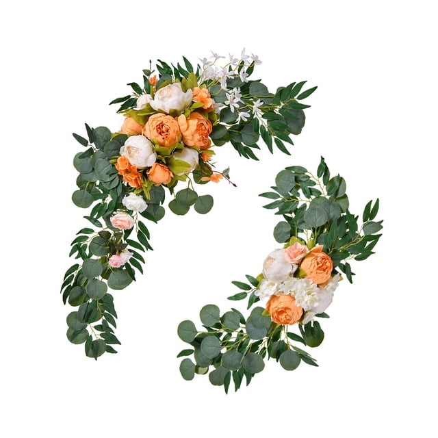 Bewildely Kit de flores de artificial, guirnaldas, peonía realista, cartel de bienvenida, ramos, decoración de pared, utilería para fotografía, Kits de decoración para fiestas Naranja 80cm Bewildely HA084084-06