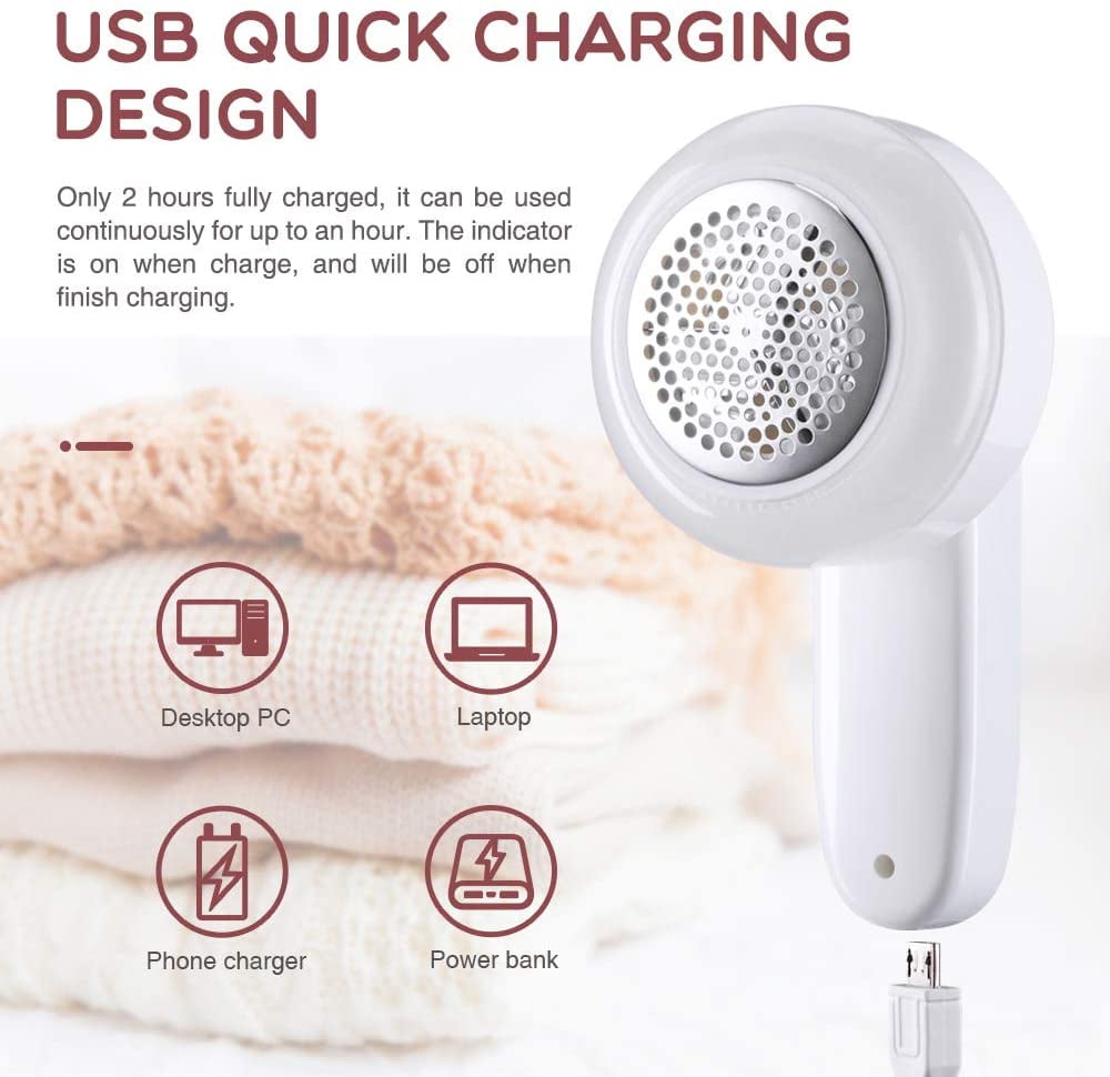 Thehomeuse Fabric Shaver Cordless Lint Pill Fuzz Remover Trimmer with Lint Rollers USB Rechargeable Clothing Sweater Defuzzer Catcher Remove Lint Ball Fluff Bobbles