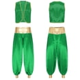 thumbnail image 5 of XUNZOO Men's Arabian Prince Costume Street Rat Stain Open Front Vest with Lantern Pants Green&Green XL, 5 of 6