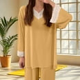 thumbnail image 4 of SMihono Women's Pajama Sets Long Sleeve Casual 2 Piece Pjs Soft Lounge Sets Lace V Neck Sleepwear Loose Fit Comfy Pajama Yellow Free Size, 4 of 4