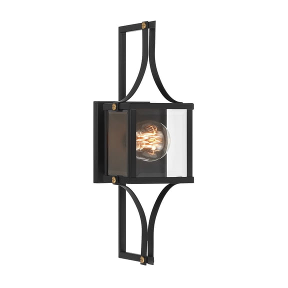 Raeburn 1-Light Outdoor Wall Lantern in Matte Black and Weathered Brushed Brass