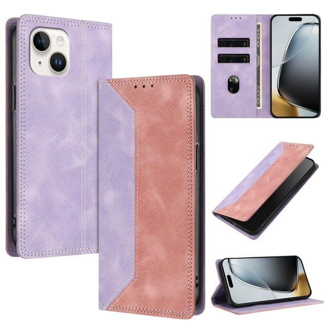 Funda FOXDOCK para iPhone 13 Mini de Cuero Premium Bicolor con Ranuras RFID, Carcasa Tipo Billetera Antigolpes y Soporte Plegable