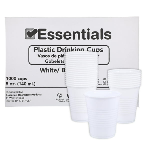 Essentials Plastic Drinking Cups; White 5 Ounce Drinking Cups; Full Case of 1000 Cups