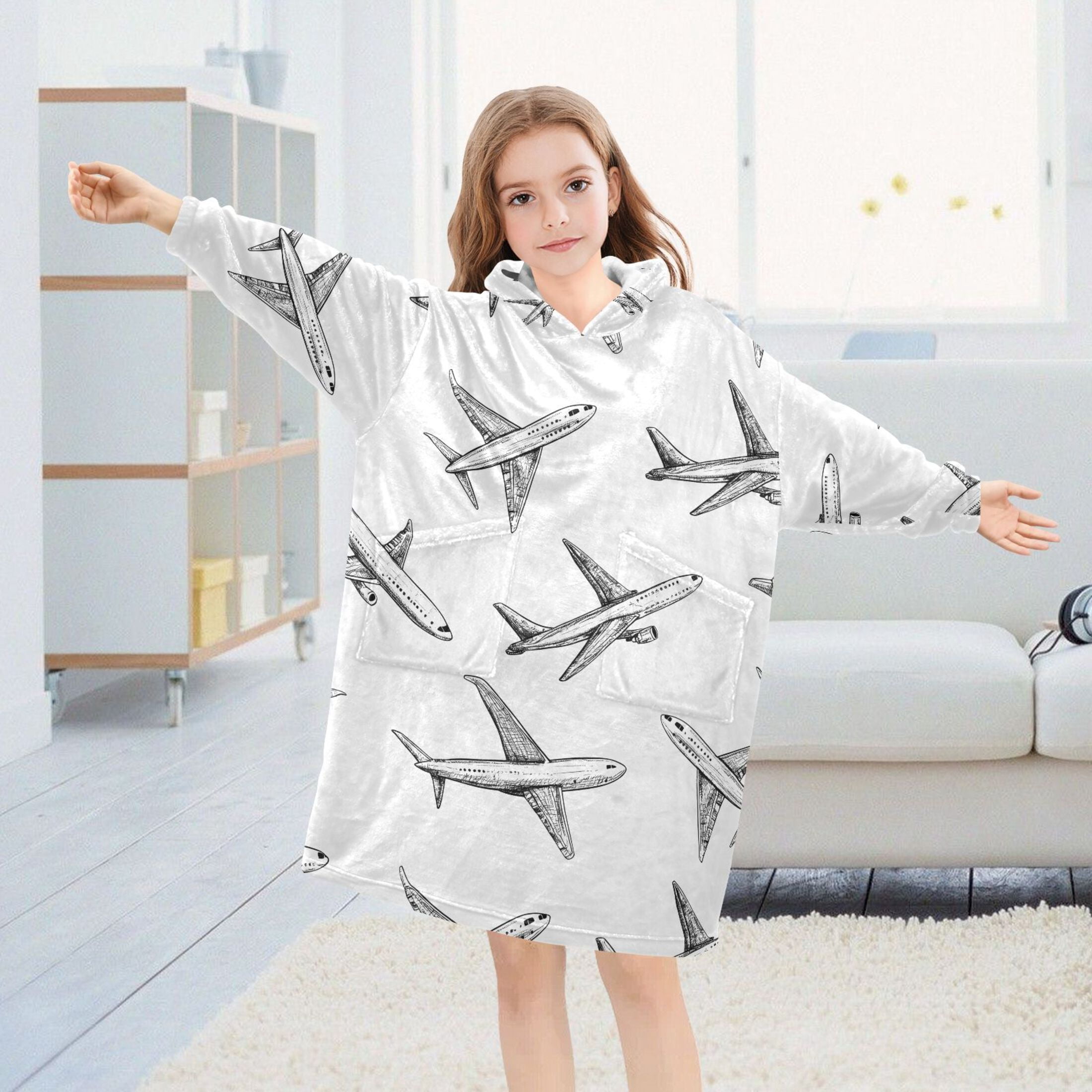 joogoo Blanket Hoodie for Airplane Retro Oversize Sweatshirt 3-14 YR L