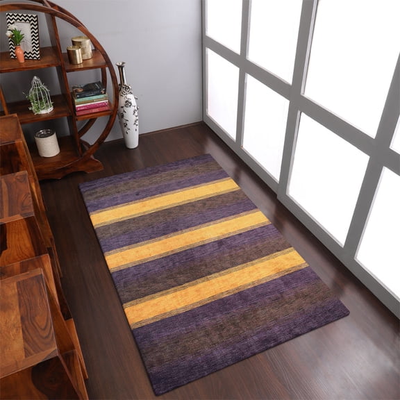 Rugsotic Carpets Hand Knotted Wool Area Rug 8'x10' Purple Brown Contemporary Rectangle Indoor Rug for Living Room, Bedroom Antimicrobial L00228