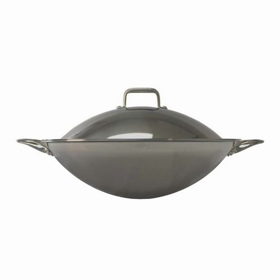 16.5 in. dia. Stainless Steel Wok Frying Pan with Lid & 2 Ears