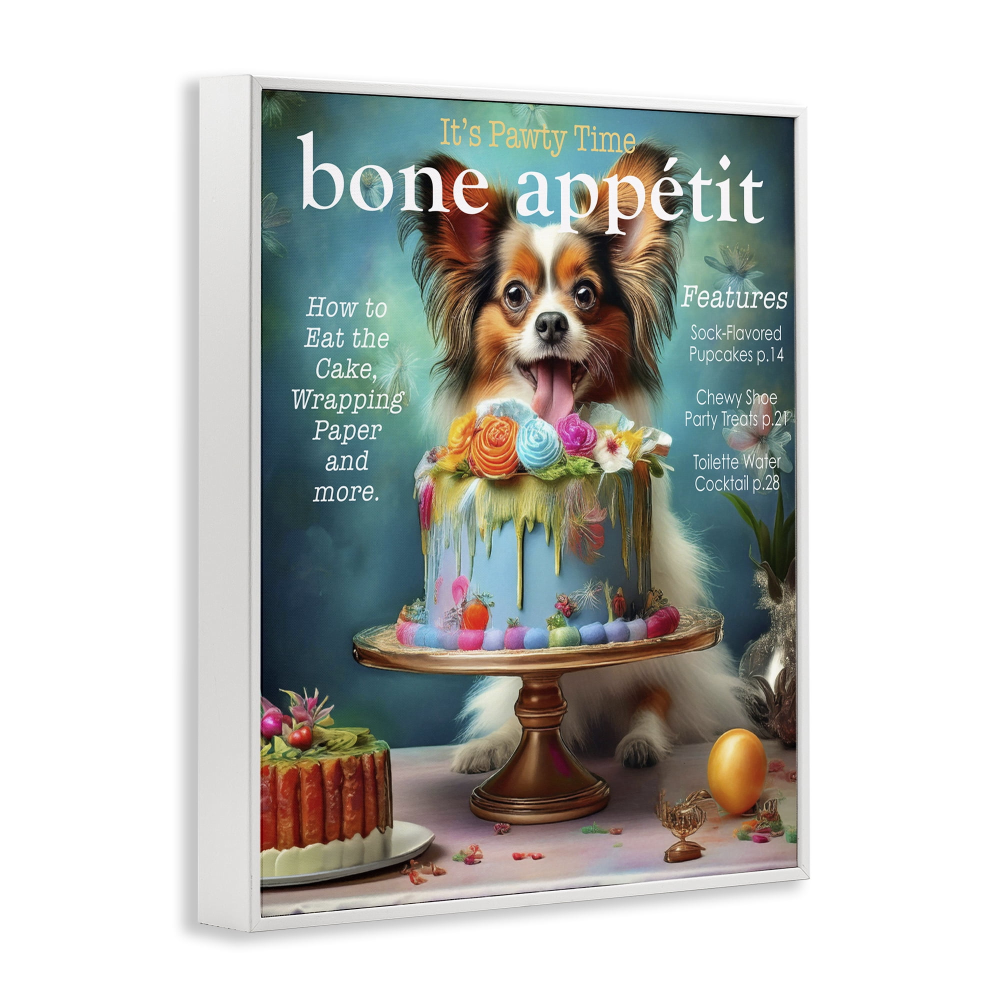 Stupell Industries Bone Appetit Dog Magazine Parody White Framed Giclee Art, design by Grotto Studios