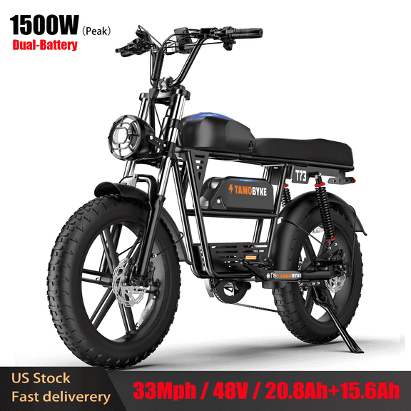 Tamobyke T73 Max Off-Road Electric Bike for Adults,1500W Motor 33MPH Top Speed,48V 20AH 15.6 AH Dual Battary 60 Miles,20*4 Fat Tire Hydraulic Brake Full Suspension E-Bike