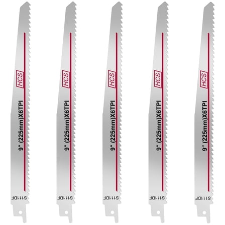 5 Pcs Reciprocating Saw Blades for Wood and Metal Cutting, High Carbon Steel Saber Saw Blades, 225 mm/9 in, Compatible with Most Brands, Ideal for Quick Cutting of Wood, Plastic, and More