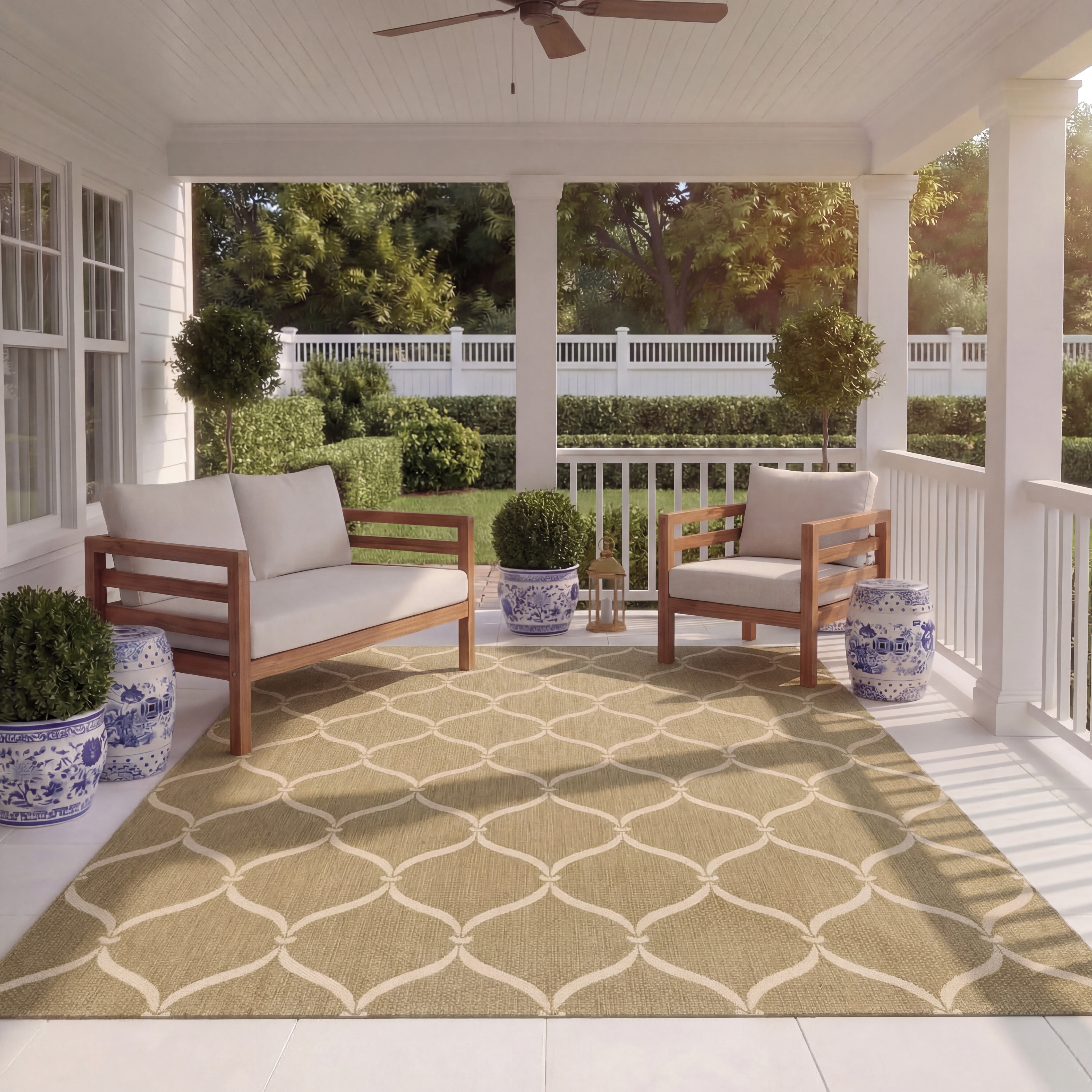 SAFAVIEH Courtyard Linnet Geometric Indoor/Outdoor Area Rug, Green/Beige, 9' x 12'