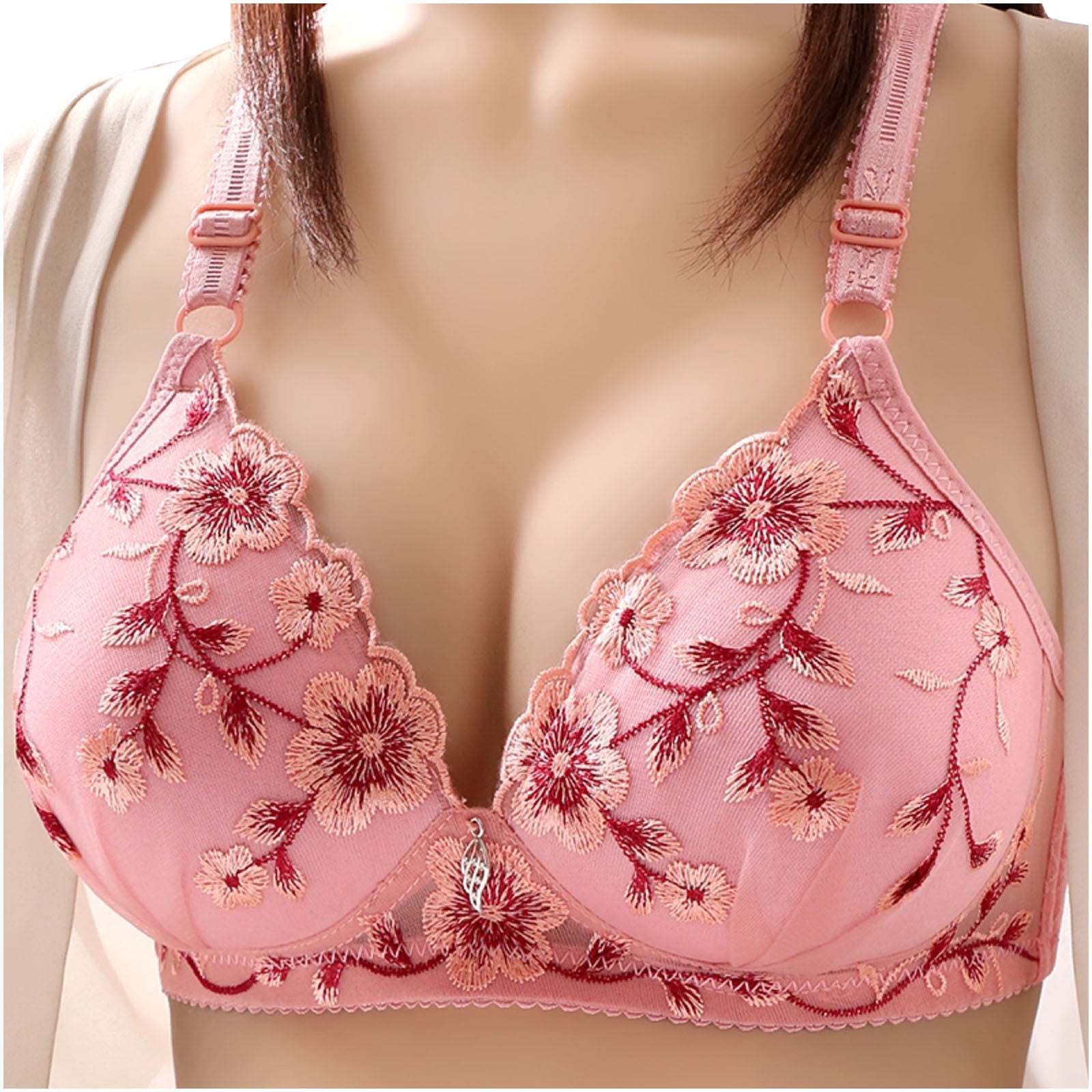 Women's Floral Embroidery Contrast Lace Trim Underwire Sexy