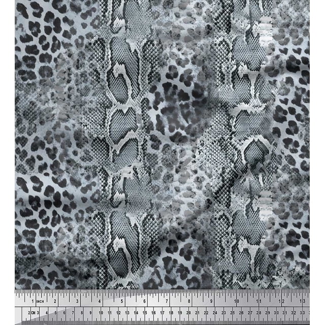 Soimoi Gray Moss Georgette Fabric Leopard & Snake Animal Skin Printed Fabric 1 Yard 42 Inch Wide