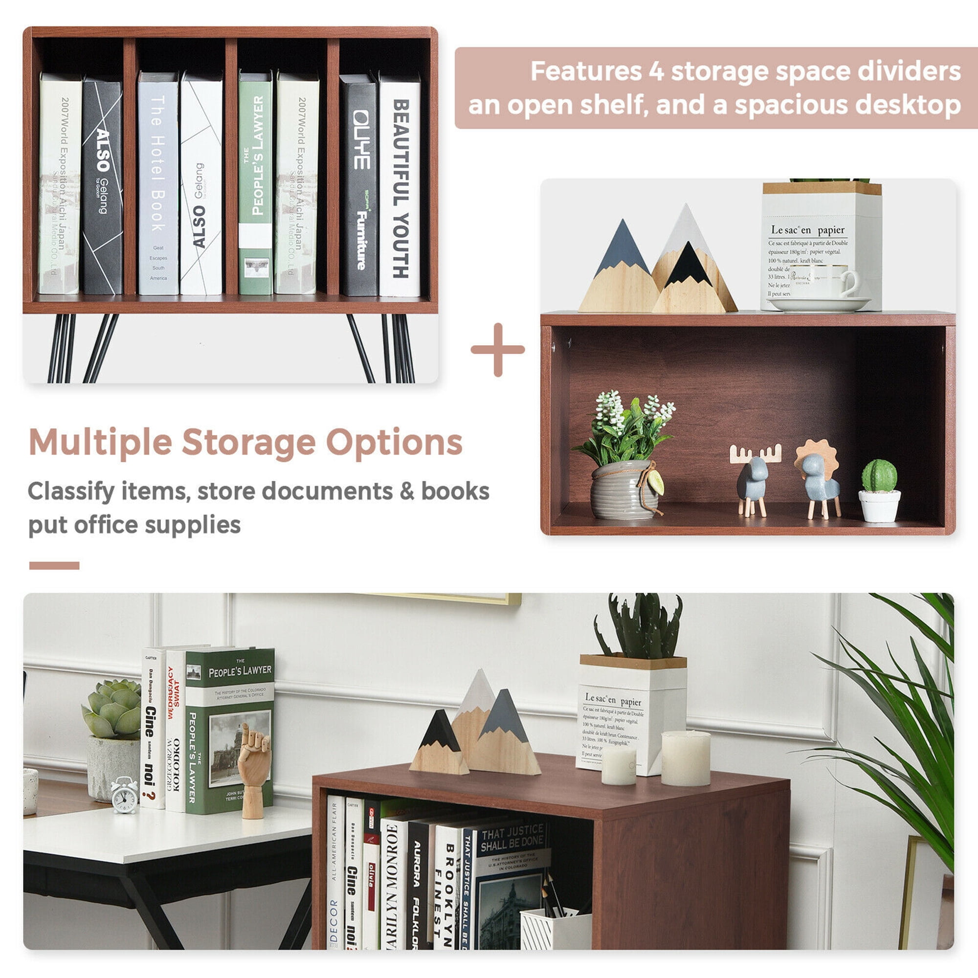 Gymax File Cabinet Display Bookshelf Bedroom with Split Storage Standing