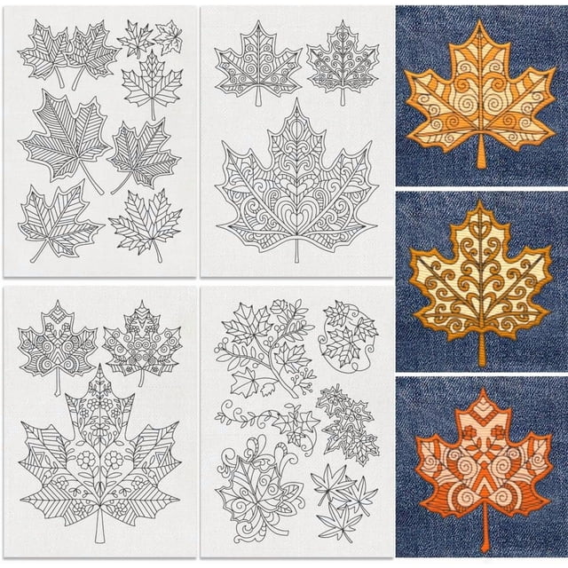 20Pcs Maple Leaf Water Soluble Hand Sewing Stabilizers 8.3"x11.7" Autumn Leaf Embroidery Pattern Stabilizer 4 Sheets Fall Leaves Stick and Stitch Embroidery Paper Sticker