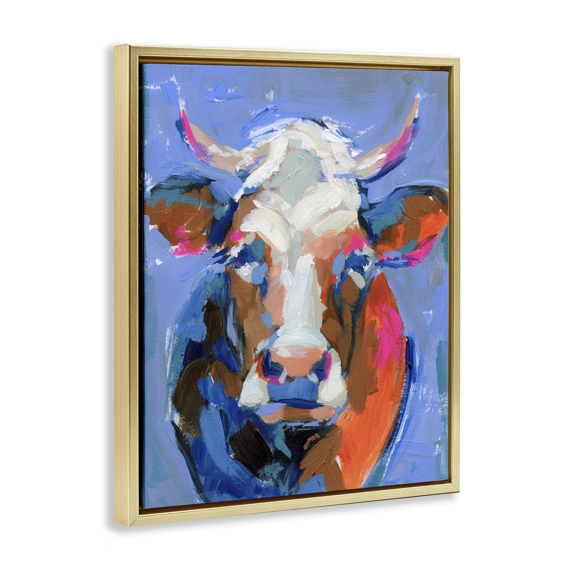 Stupell Industries Bold Paint Strokes Cow Animals & Insects Painting Gold Floater Framed Canvas Art Print Wall Art, 17 x 21