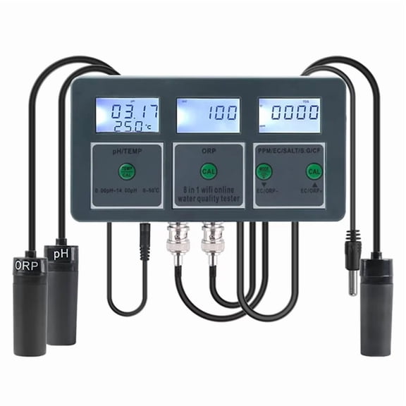 Tuya WiFi 1 in 8 Water Quality Tester S.G/PH/EC/ORP/TDS//SALT/TEMP Measuring Analyzer DIY Water Monitor US Plug