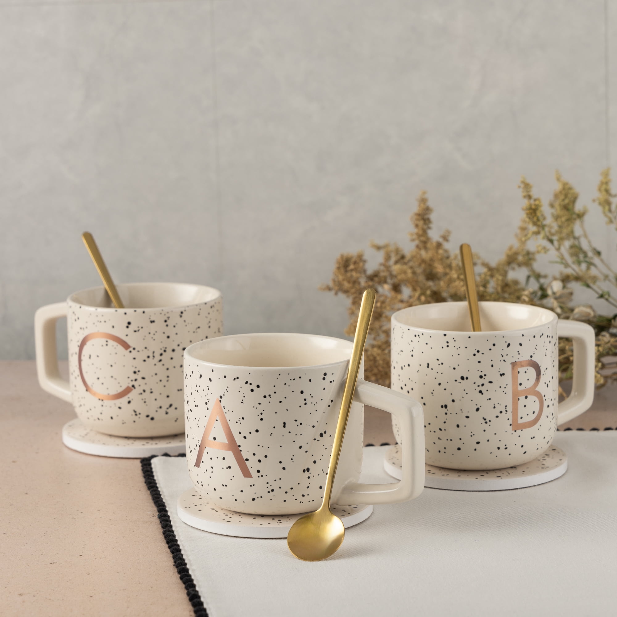 Thyme & Table 13.5 fl oz Monogram C Stoneware Mug, Coaster and Stir Set