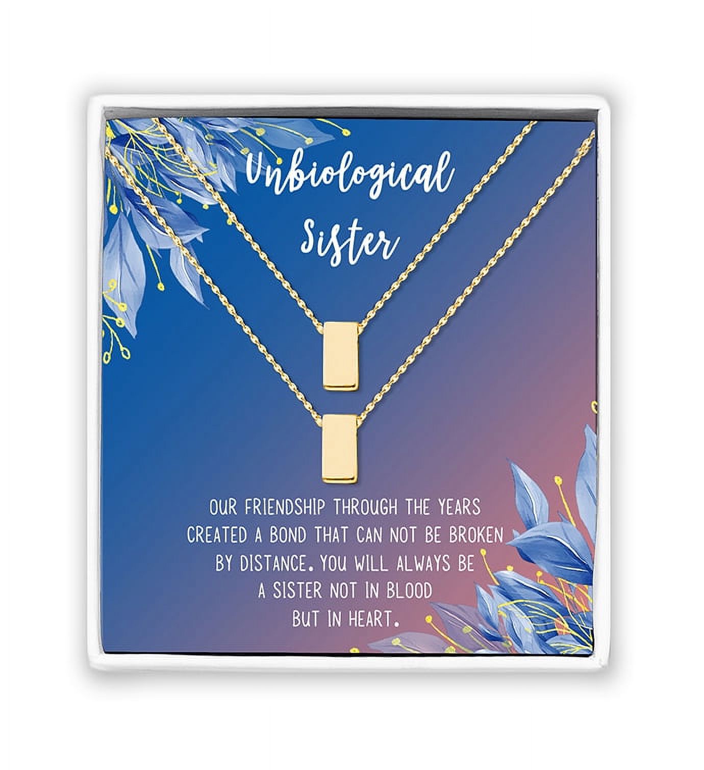 Anavia Unbiological Sister Gift Jewelry, Soul Sister Card Necklace, Sister Best Friend Gift, Big Little Sorority Card Gift-[Two Gold Cube, Blue-Orange Gift Card]
