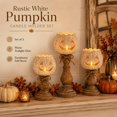 thumbnail image 2 of Rustic White Pumpkin Tealight Candle Holder Set, Farmhouse Jack O Lantern Tealight Candle Holders Decor with Wood Pedestal & Jute Bow, Fall Tables Centerpieces, 2 of 9