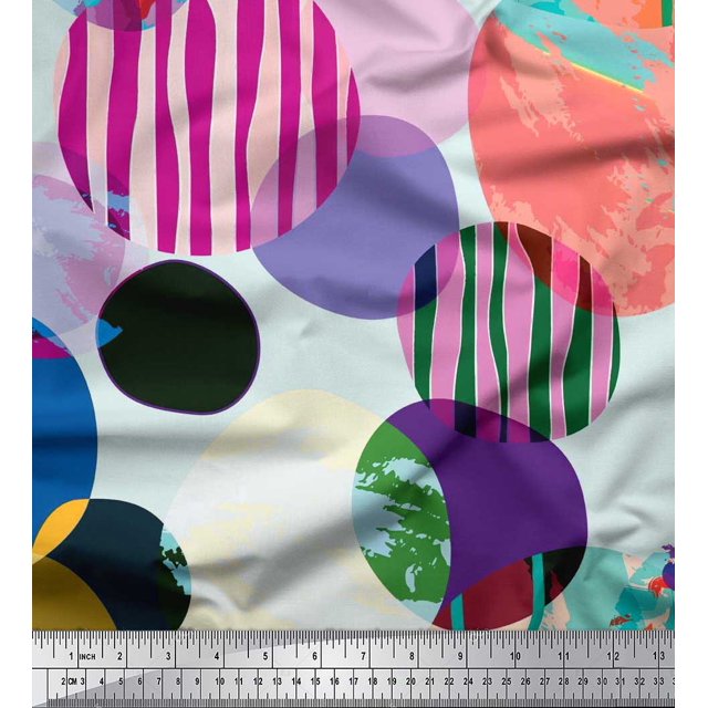 Soimoi Poly Georgette Fabric Texture & Colorful Dots Print Sewing Fabric Yard 52 Inch Wide
