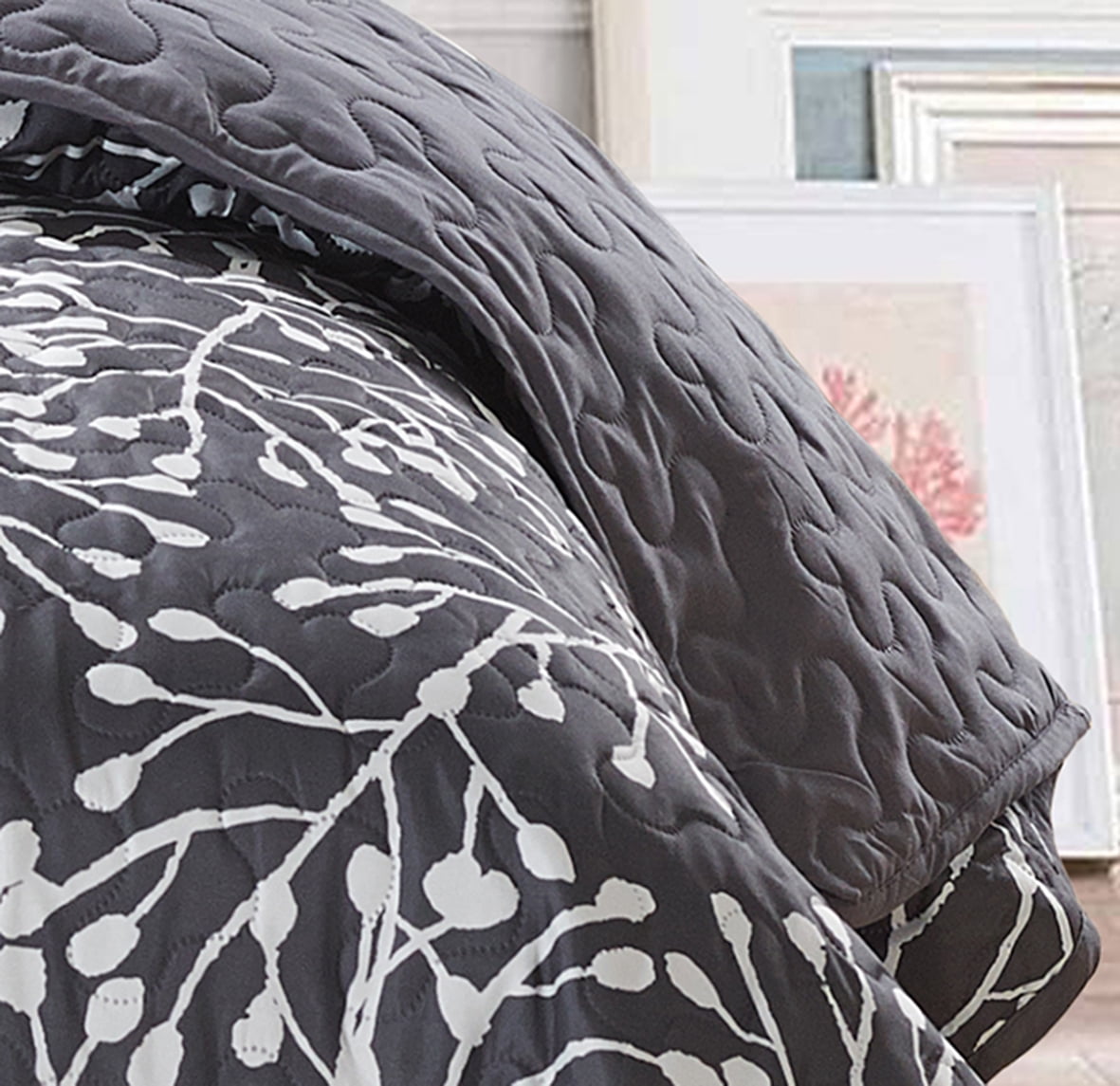 Crushed Microfiber Branches 2-piece Quilt Set Graphite Twin