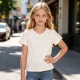 thumbnail image 2 of Girls T Shirts Summer Tops Short Sleeves Solid Color Tees Casual V Neck Basic Tees for Kids back to school, 2 of 7