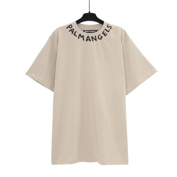 Versión correcta de 24 primavera y verano nueva palmera de coco serie de manga corta PA marca de moda camiseta de tendencia de pareja con estampado de ángel2251 albaricoque